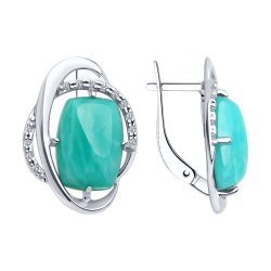 Серьги из серебра с амазонитом и фианитами (Арт.83020337)