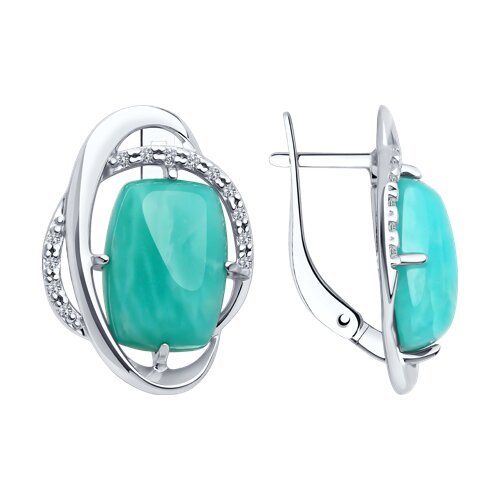 Серьги из серебра с амазонитом и фианитами (Арт.83020337)
