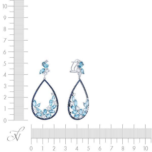 Серьги из белого золота с кварцем и сапфиром (Арт.me31457-bs-lnbt-wq_sr_sa_bt_qz_wg)