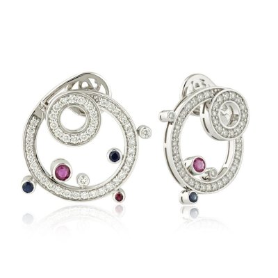 Серьги из золота с бриллиантом и рубином Русские Самоцветы (Арт.95874)