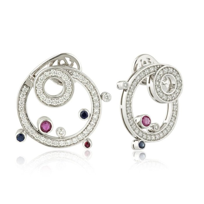 Серьги из золота с бриллиантом и рубином Русские Самоцветы (Арт.95874)