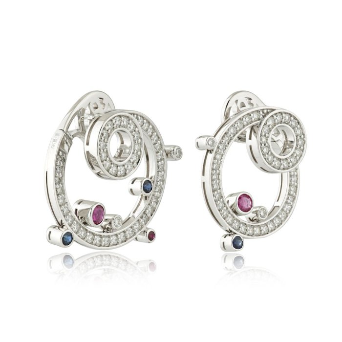 Серьги из золота с бриллиантом и рубином Русские Самоцветы (Арт.95874)