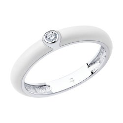 Белое кольцо из серебра с эмалью и фианитом (Арт.94011143)