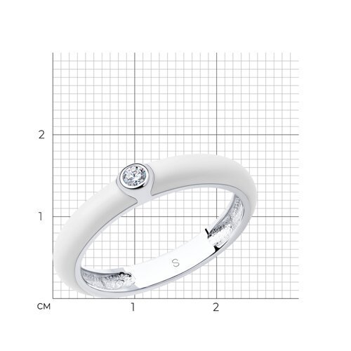 Белое кольцо из серебра с эмалью и фианитом (Арт.94011143)