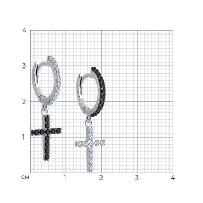 Серьги из серебра с фианитами «Контрастные кресты» Соколов (арт.9402)