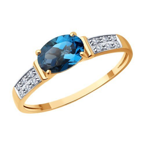 Кольцо золото 585 с бриллиантом и топазом «Морская Звезда» Соколов (арт.71-00073)