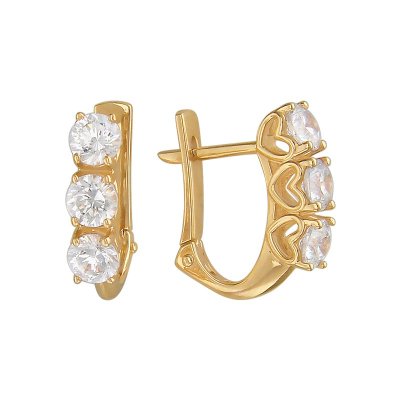 Серьги с кристаллами Swarovski «Корона сердца» из золота 585 Estet (арт.01С139302)