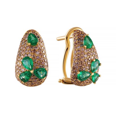 Серьги золото с бриллиантами и изумрудами «Изумрудный шелест» MY JEWELS (арт.E11649E-BRY_SR_DN_EM_001_YG)