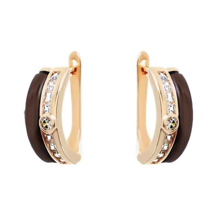 Серьги из серебра с керамикой и куб. цирконием (Арт.tc-e00670-br-g-w-x-w)