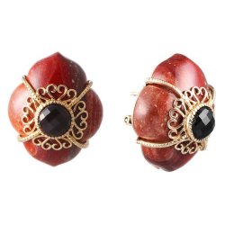 Серьги из золота с агатом и ониксом (Арт.e35213y-1_nag_ox_yg)