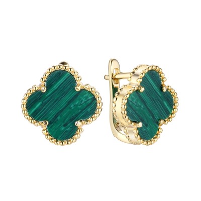 Серьги серебряные с малахитом «Lucky Large Клевер» Fresh Jewelry (арт.TC-E1207-3-X-L-Mal-X-X)