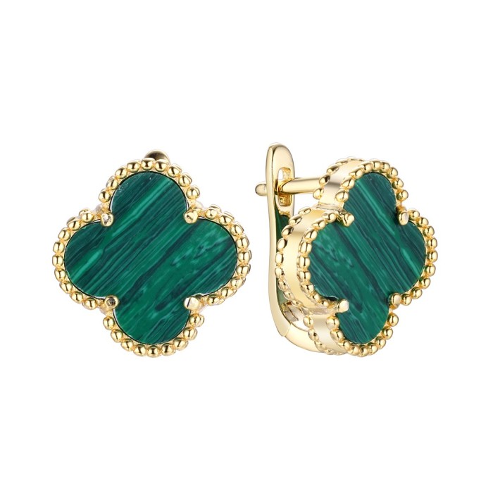Серьги серебряные с малахитом «Lucky Large Клевер» Fresh Jewelry (арт.TC-E1207-3-X-L-Mal-X-X)
