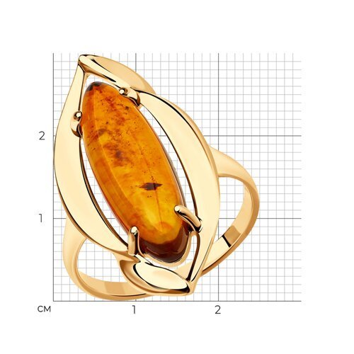 Кольцо из золочёного серебра с янтарём (Арт.83010038)