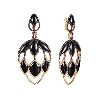 Серьги из золота с бриллиантом и ониксом (Арт.hf04440e-yonbr_db_dn_ox_sq_yg)