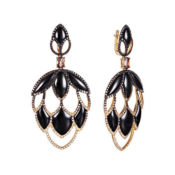 Серьги из золота с бриллиантом и ониксом (Арт.hf04440e-yonbr_db_dn_ox_sq_yg)