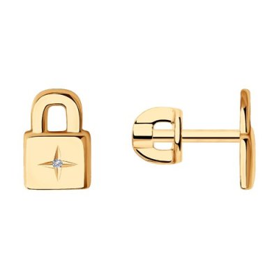 Серьги из золочёного серебра с бриллиантом «Замочек желаний» Соколов (арт.87020042)