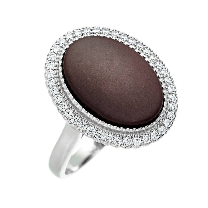 Кольцо из серебра с керамикой и куб. цирконием (Арт.tm-r746-1-br-w-x-x-w)