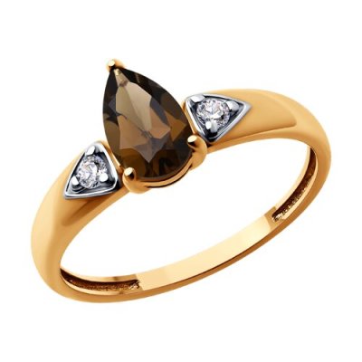 Кольцо из золочёного серебра с раухтопазом и фианитами (Арт.92014505)