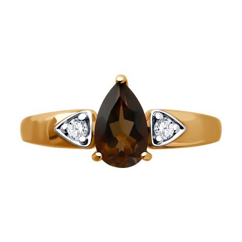 Кольцо из золочёного серебра с раухтопазом и фианитами (Арт.92014505)