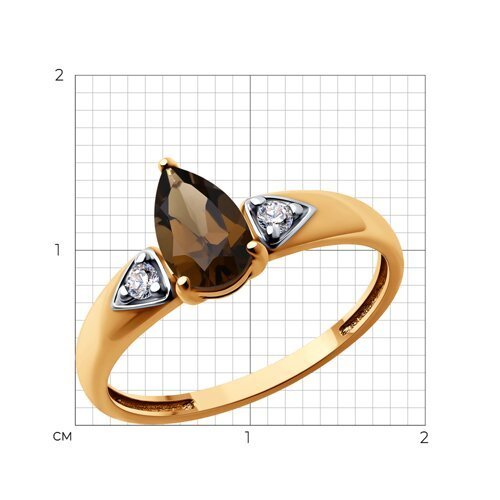 Кольцо из золочёного серебра с раухтопазом и фианитами (Арт.92014505)