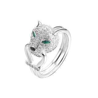 Кольцо серебряное с фианитами, шпинелью и эмалью «Panther Trendy» Fresh Jewelry (арт.CZ-R04000-X-W-EM-B-W)