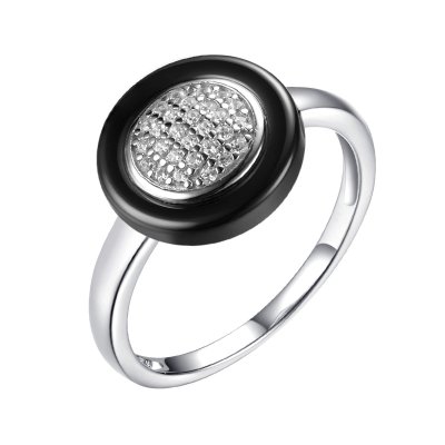 Кольцо из серебра с керамикой и фианитом (Арт.tc-r00034-b-w-x-x-w)