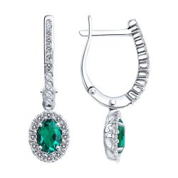 Серьги из белого золота с бриллиантами и изумрудами (Арт.3020519-3)