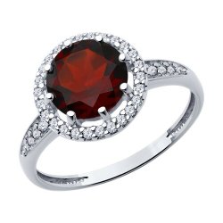Кольцо из серебра с гранатом и фианитами (Арт.94-310-02052-2)
