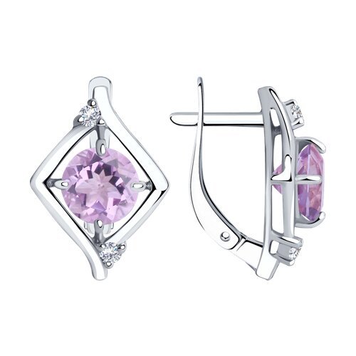 Серьги серебряные с аметистом и фианитами «Лиловый Взгляд» Соколов (арт.94-320-00603-2)