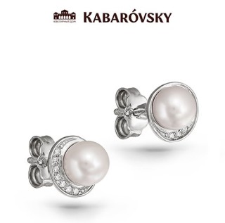 Серьги серебряные с жемчугом «Белый Шарм» Kabarovsky (арт.2-013-1500)