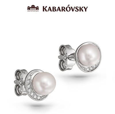 Серьги серебряные с жемчугом «Белый Шарм» Kabarovsky (арт.2-013-1500)