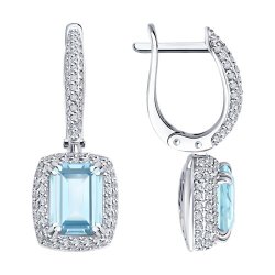 Серьги из белого золота с бриллиантами и аквамарином (Арт.6024467-3)