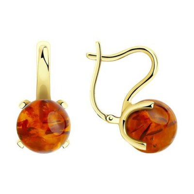 Серьги золотые пробы 585 с янтарём (Арт.53-320-00767-1)