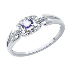 Кольцо из белого золота с бриллиантами и танзанитом (Арт.6014322-3)