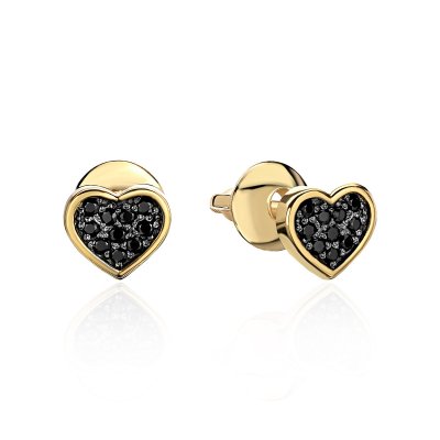 Серьги золото с фианитами «Черное сердце» Estet (арт.01С2314218ЧР-1)