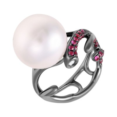 Кольцо из золота с бриллиантом и жемчугом (Арт.456741_ps_wp_blk)