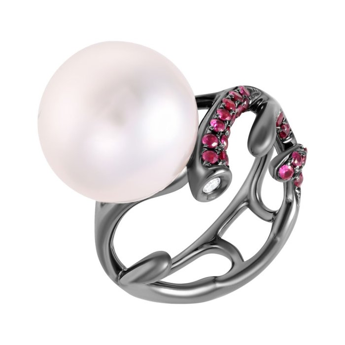 Кольцо из золота с бриллиантом и жемчугом (Арт.456741_ps_wp_blk)