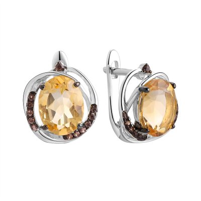 Серьги из серебра с цитрином (Арт.pd-e00958-x-wb-ys-x-br)