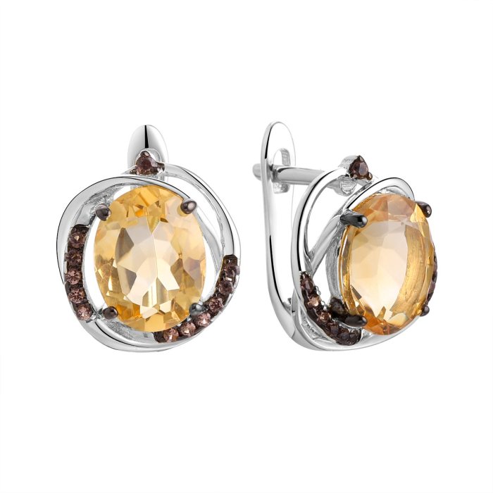 Серьги из серебра с цитрином (Арт.pd-e00958-x-wb-ys-x-br)