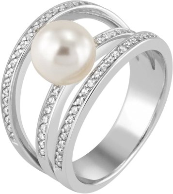 Кольцо из серебра с жемчугом и куб. цирконием (Арт.ahr-2-8-1-s)