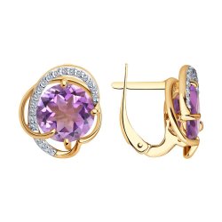 Серьги из золочёного серебра с аметистами и фианитами (Арт.93-320-01931-1)