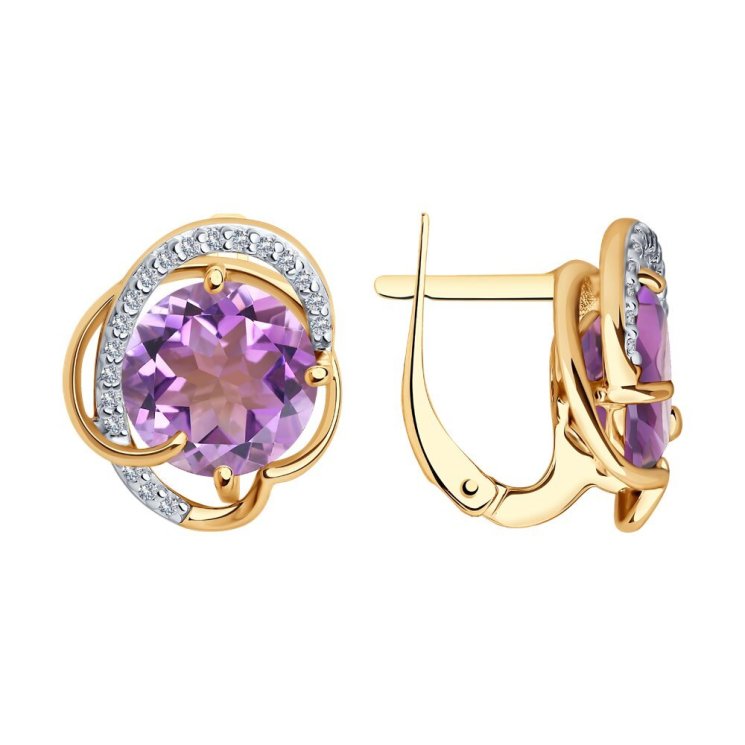Серьги из золочёного серебра с аметистами и фианитами (Арт.93-320-01931-1)