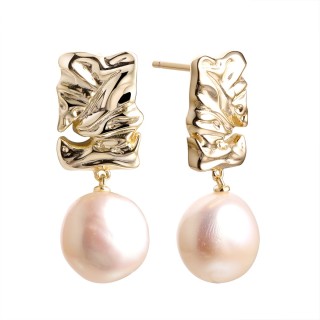 Серьги с жемчугом Baroque Pearl «Солнечный штрих» серебро 925 Fresh Jewelry (арт.PI-E433-12-X-L-PN-X-X)