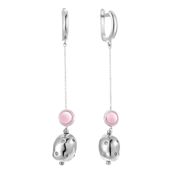 Серьги из серебра с куб. цирконием и ситаллом (Арт.rb-e344-2-x-w-or11-x-w)
