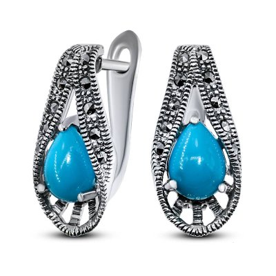 Серьги Серебряные крылья (Арт.220652-39_biryuzapr_markazit)