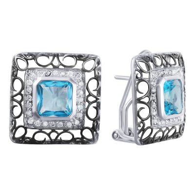 Серьги из белого золота с бриллиантом и топазом (Арт.e35215v-1_bt_wg)