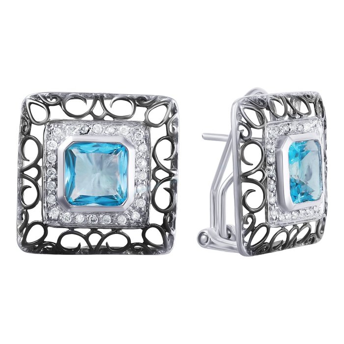Серьги из белого золота с бриллиантом и топазом (Арт.e35215v-1_bt_wg)