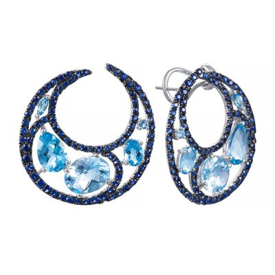 Серьги из белого золота с сапфиром и топазом (Арт.er-31918a_sr_sa_bt_wg)