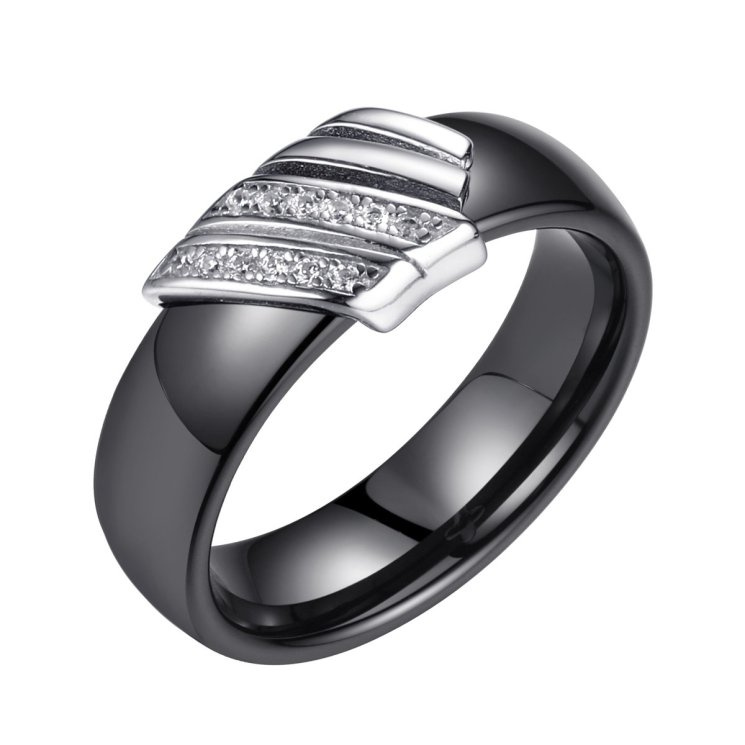 Кольцо из серебра с керамикой и фианитом (Арт.tc-r01240-b-w-x-x-w)