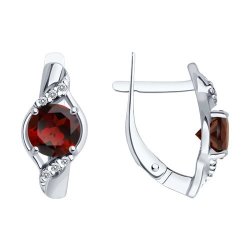 Серьги из серебра с гранатами и фианитами (Арт.94-320-00175-2)